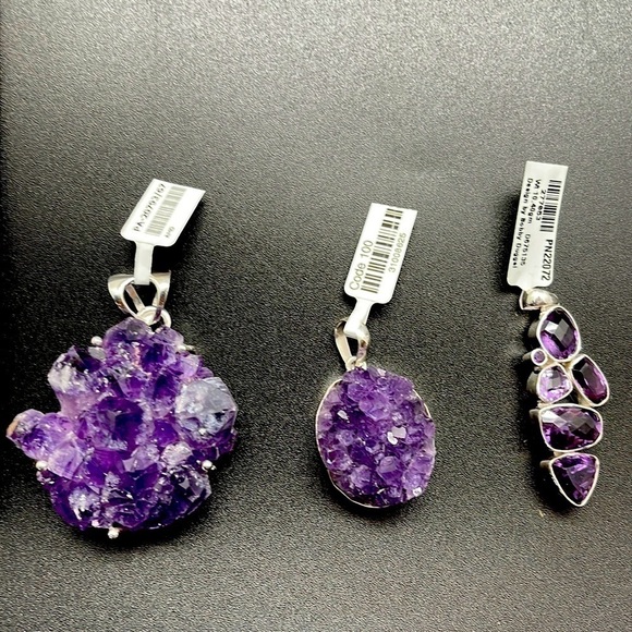 Real Druzy Amethyst NWT statement piece necklace pendant set in genuine silver - Picture 9 of 10